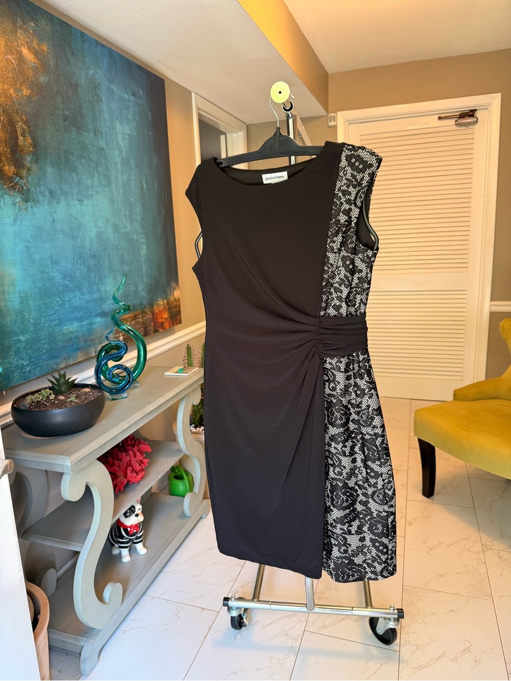 Shelby & Palmer Black Sheath Dress with Lace-Panel Accent